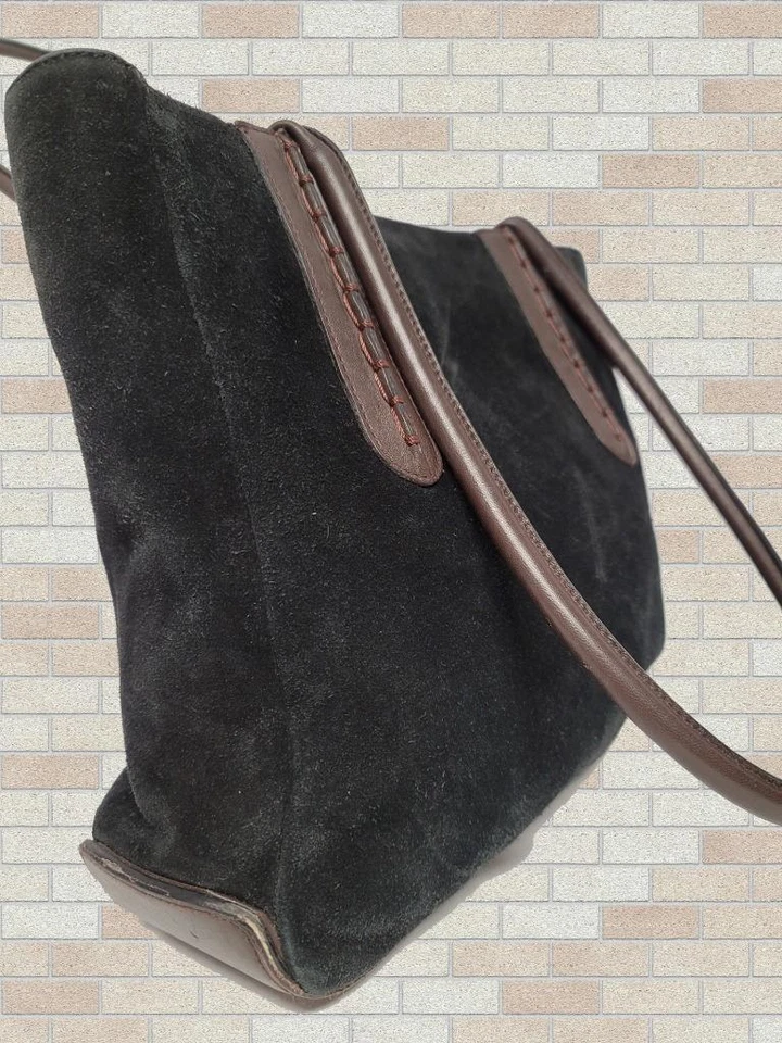 GIANI BERNINI Negro Gamuza con Borde de Cuero Marrón Cartera de Hombro Cartera Foto 3 de 4