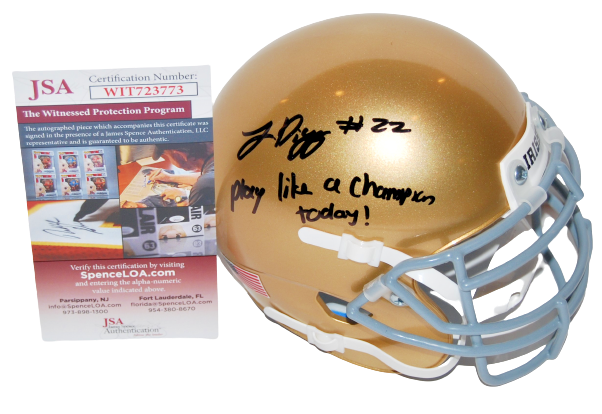 LOGAN DIGGS signed (NOTRE DAME FIGHTING IRISH) PLAC mini football helmet JSA 