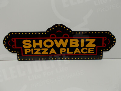 CHUCK E CHEESE SHOWBIZ PIZZA PLACE Steel Enamel Sign. 7 7/8 High by 24 Wide