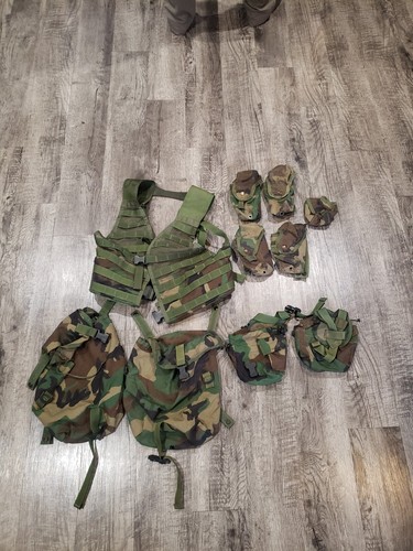 US Army FLC LBV Load Bearing Vest Woodland M81 Webbing With Pouches EBay