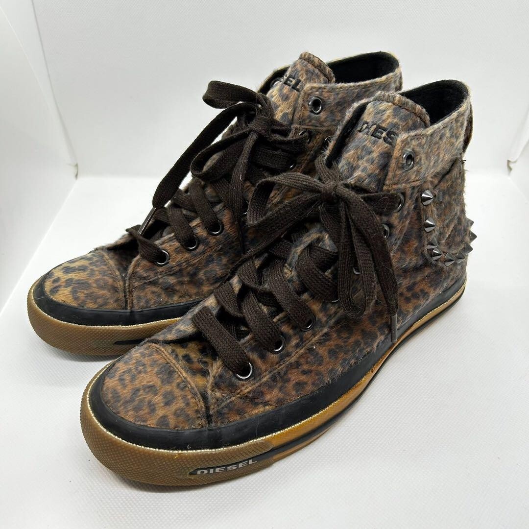 Diesel Sneakers Shoes High Cut Leopard Studs Dark brown Women's