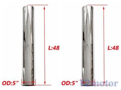 Pair 5''ODx48'' inch Length Truck Exhaust Stack Pipe Tailpipe Straight Cut Top