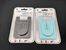Socket Lock-it Adhesive Card Holder  Phone Grip Holder Set of 2  1Black/1Teal