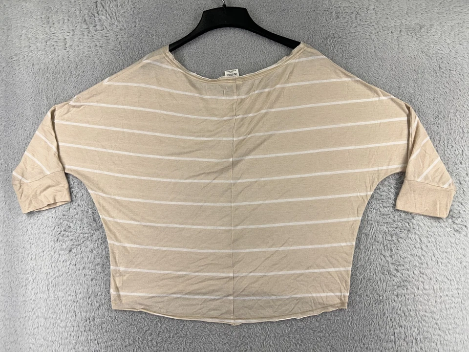 Camisa Victoria's Secret Mujer Mediana Beige Rayas Recortada 3/4 Cuello Redondo Mezcla Modal Foto 2 de 4