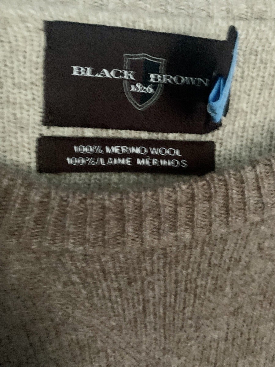Black Brown 1826 Tan Men's 100% Merino Wool Crewneck Sweater Size