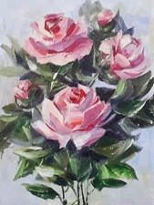 Pink Rose Painting Original Impressionistic Blooming Soft Pink Flower