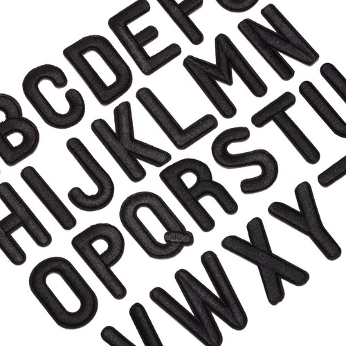 Black 26 Alphabet Letters Set Embroidered Patches Iron On Sew On Badge Fabric - Picture 3 of 8