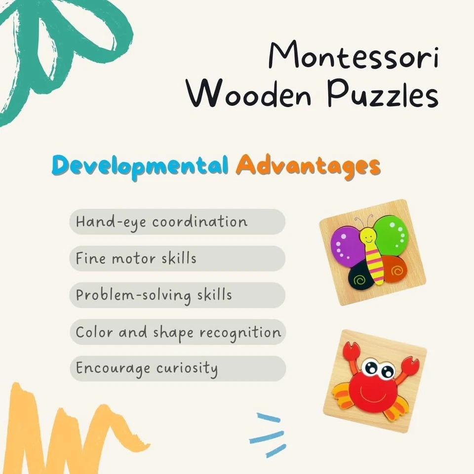 Montessori Wooden Jigsaw Puzzle Toy for Toddlers Boys and Girls: 6-Piece Set - A - Image 3 of 4