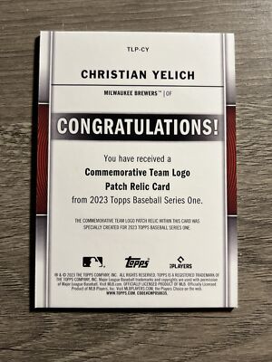 2023 Topps Series 1 Christian Yelich Team Logo Patch Relic TLP-CY