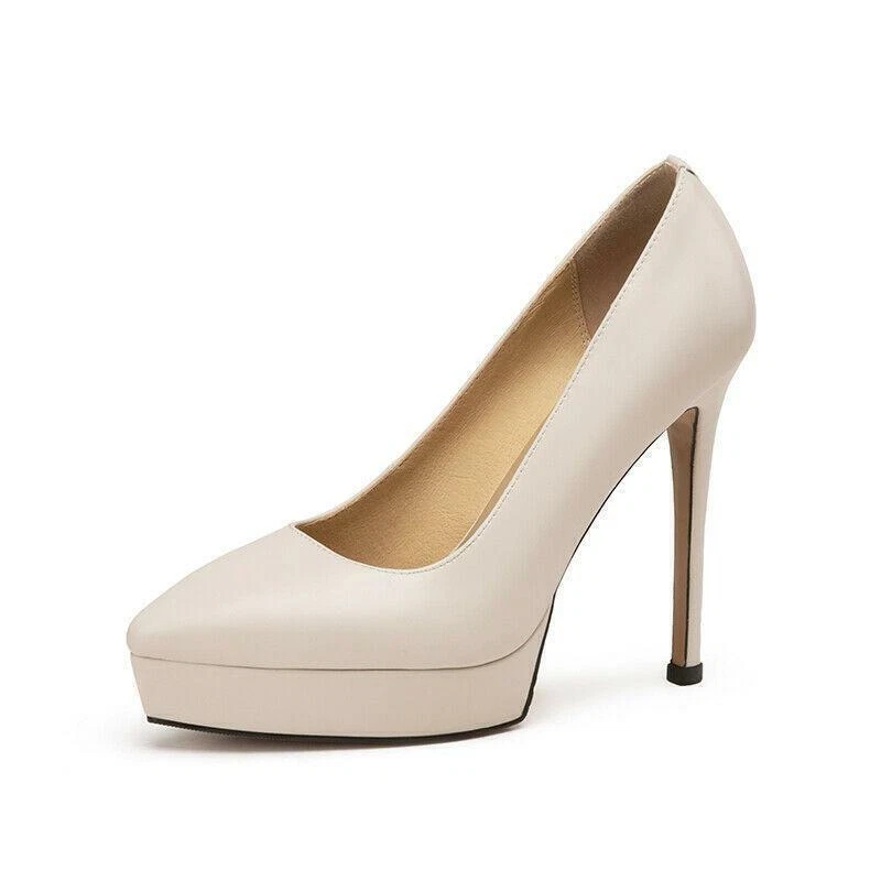 Women's Office Work Shoes High Stiletto Heel Pointed Toe Platform Slip On Formal - Image 4 of 4