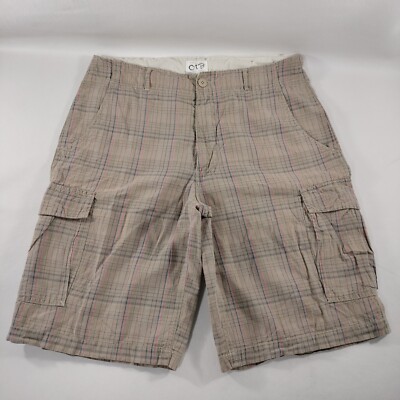 OTB One Tough Brand Brown Plaid Cargo Shorts Mens Size 36