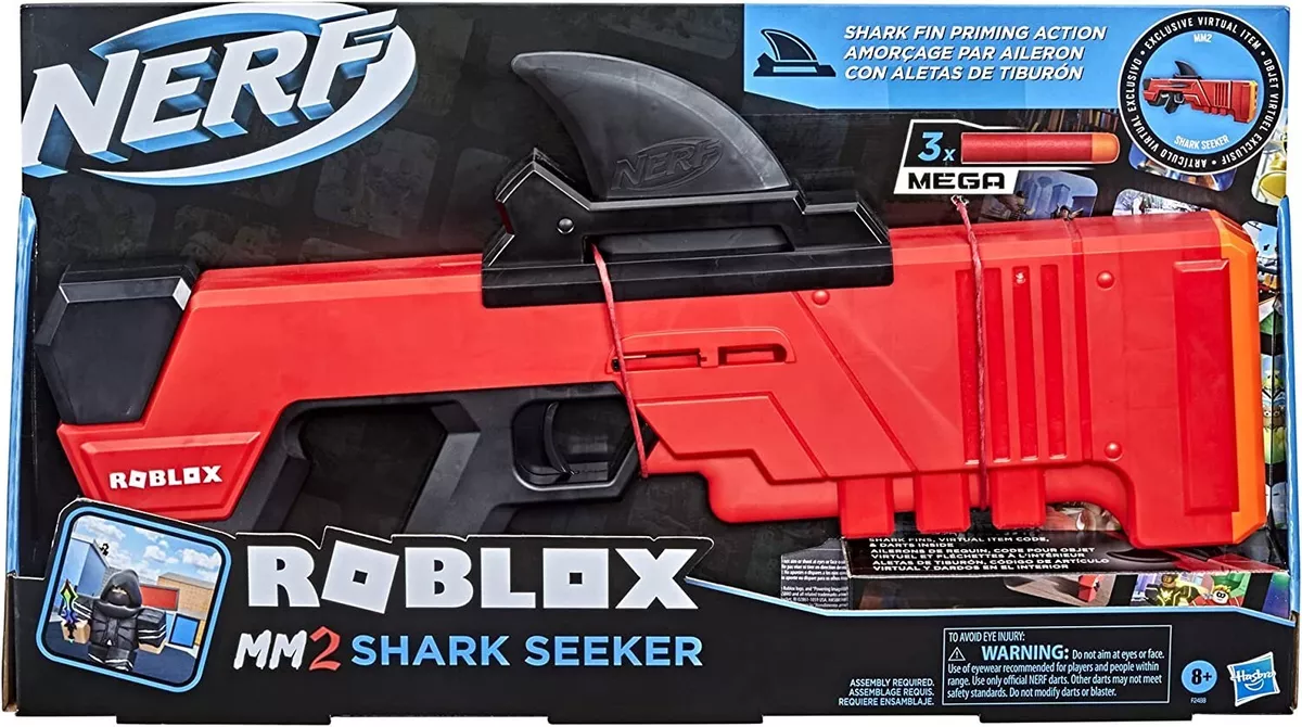 NERF Roblox MM2: Shark Seeker Dart Blaster, Shark-Fin Priming, 3 Mega  Darts, Code to Unlock in-Game Virtual Item: Buy Online at Best Price in UAE  