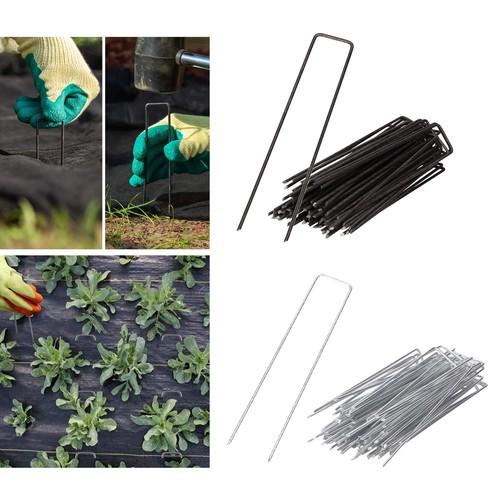 50 Packs Galvanised Steel Garden Stakes UShaped Ground Anchor Fence