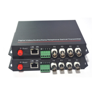 Premium 4CH Video/Ethernet/RS485/232 Data over Fiber optic Media Converters FC