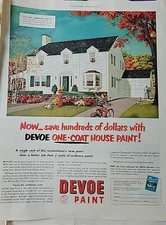 1950 Devoe One Coat house Paint Pretty White Home Boy Bicycle Vintage Ad