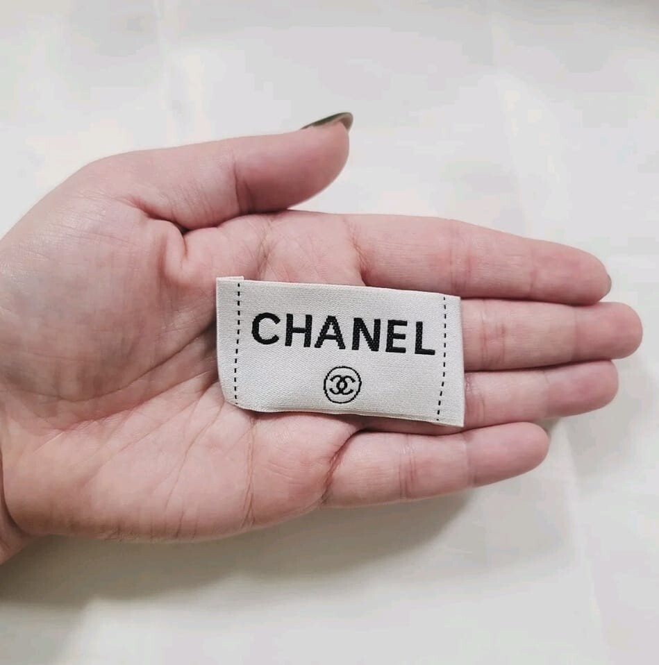 Chanel Clothing Tag LabelWhite with black stitching2.28in X Chanel Clothing Tag LabelWhite with black stitching2.28in X