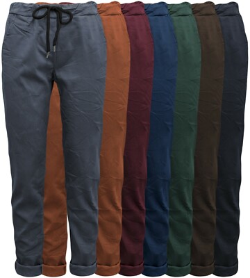 Hosen Damen Chino Stoffhose Stretch lässige Freizeithose Gummibund + Kordel  36+