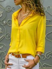 Women Casual Long Sleeve Chiffon Blouse Elegant Lapel Loose Shirt Spring Summer