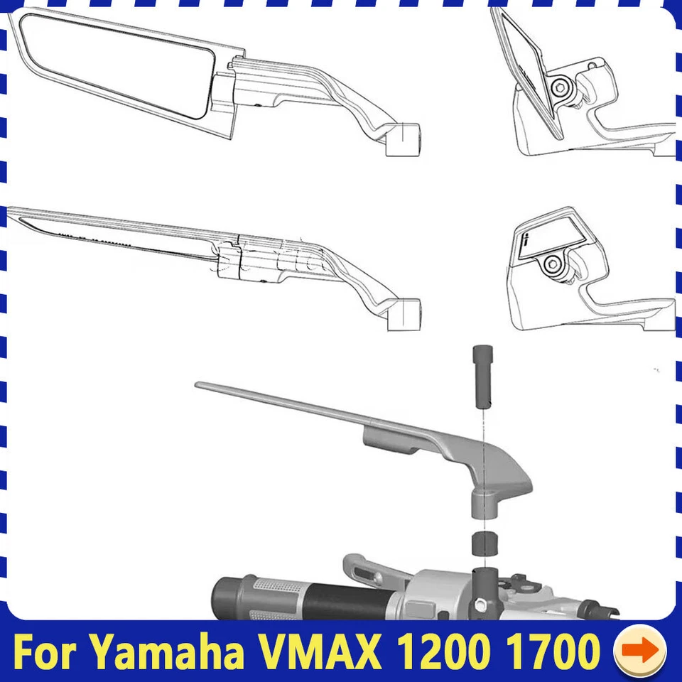 For Yamaha VMAX 1200 1700 Universal Adjustable Mirror Wind Wing side Rearview Foto 2 de 4