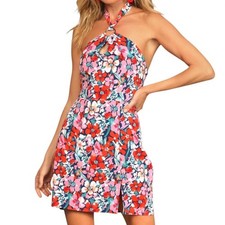Lulus Floral Halter Mini Dress Small Keyhole Halter Tropical Vacation Resortwear