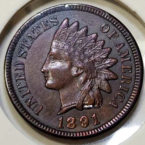 1891 Indian Head Cent - AU+ - 4 Diamonds,  Toned Beauty!