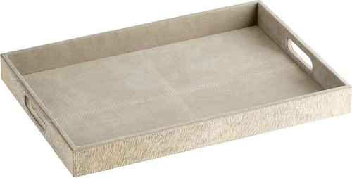 Tray CYAN DESIGN BRIXTON Large Gray Leather Suede - Picture 1 of 6