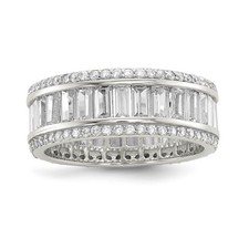 925 Sterling Silver Baguette  Round Cubic Zirconia Eternity Ring Size 8