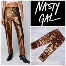 Nasty gal metallic foil style shiney long pants gold / copper size 10 / costume