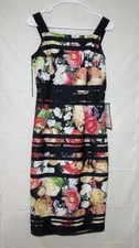 Adrianna Papell  Floral-print with black horizontal stripes Sleeveless Cocktail