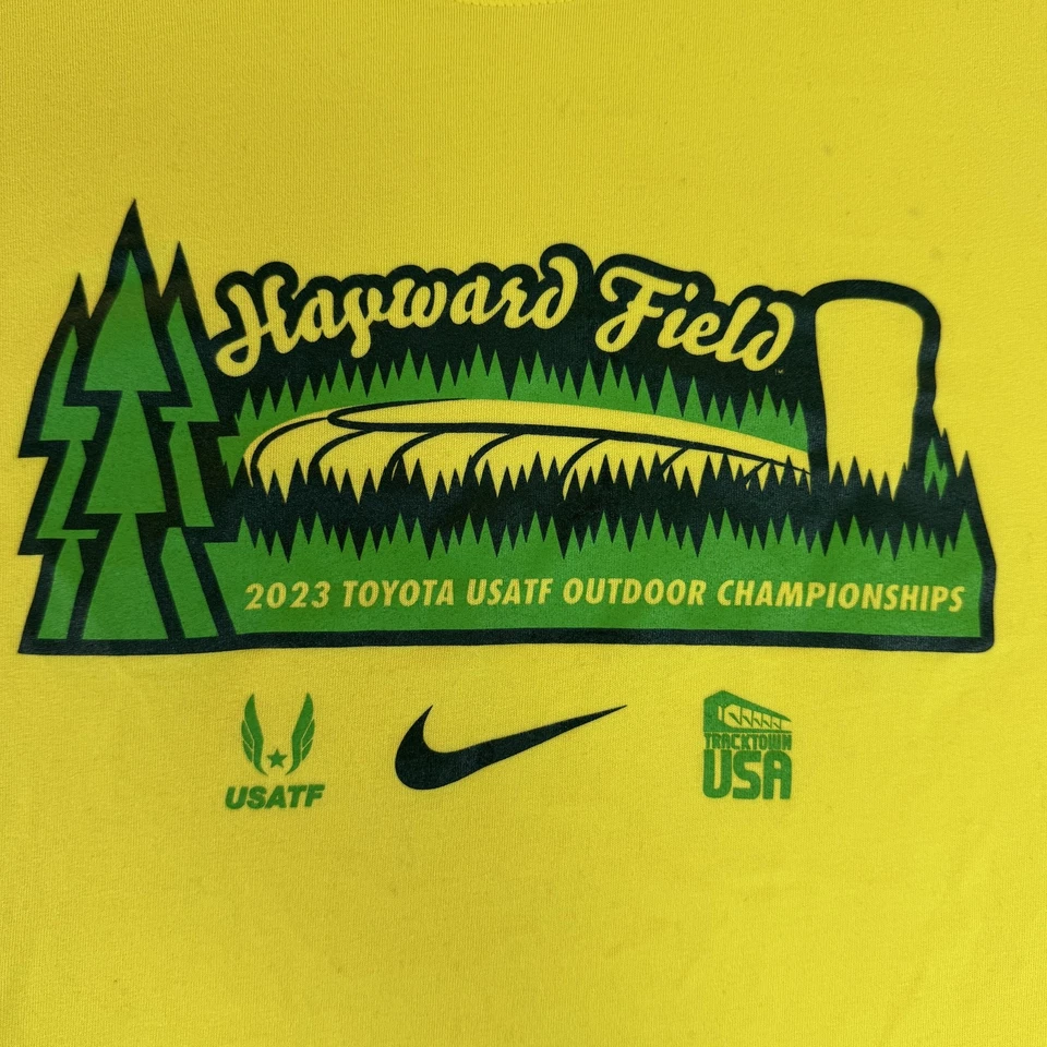Camisa Hayward Field Para Hombres XL Amarilla 2023 USATF Campeonato Exterior Nike Dri Fit Foto 2 de 4