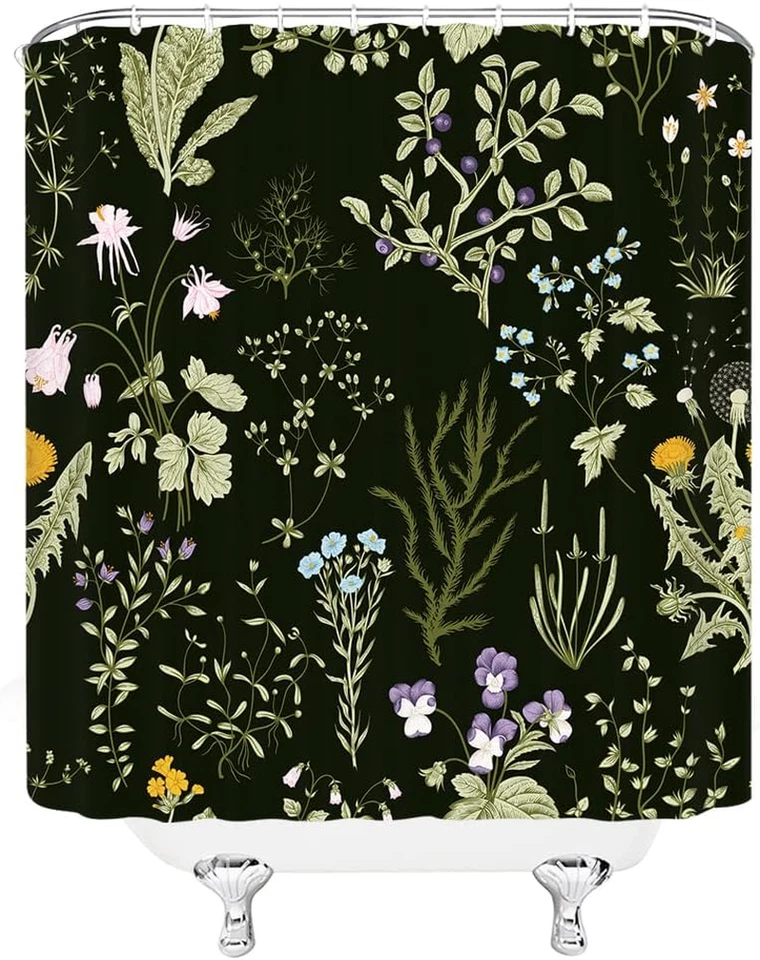 Cortina de Ducha Boho Negra Floral Vintage Botánica Rústica Baño Decoración 70x70 Foto 3 de 4