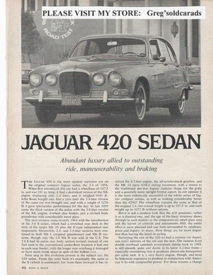 Original  1968 Jaguar 420 Sedan four  page road test, in print ad category