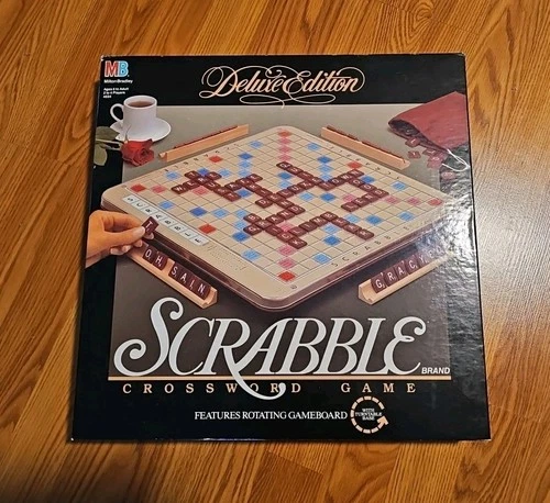 Vintage Milton Bradley Scrabble Deluxe Edition Crossword Game Rotating Complete
