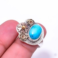 Turquoise -Tibet Two Tone 925 Sterling Silver Ring s.6.5 R16, Christmas Gift