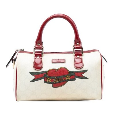Gucci Small GG Supreme Joy Tattoo Heart Boston Bag Pre-Loved Ivory