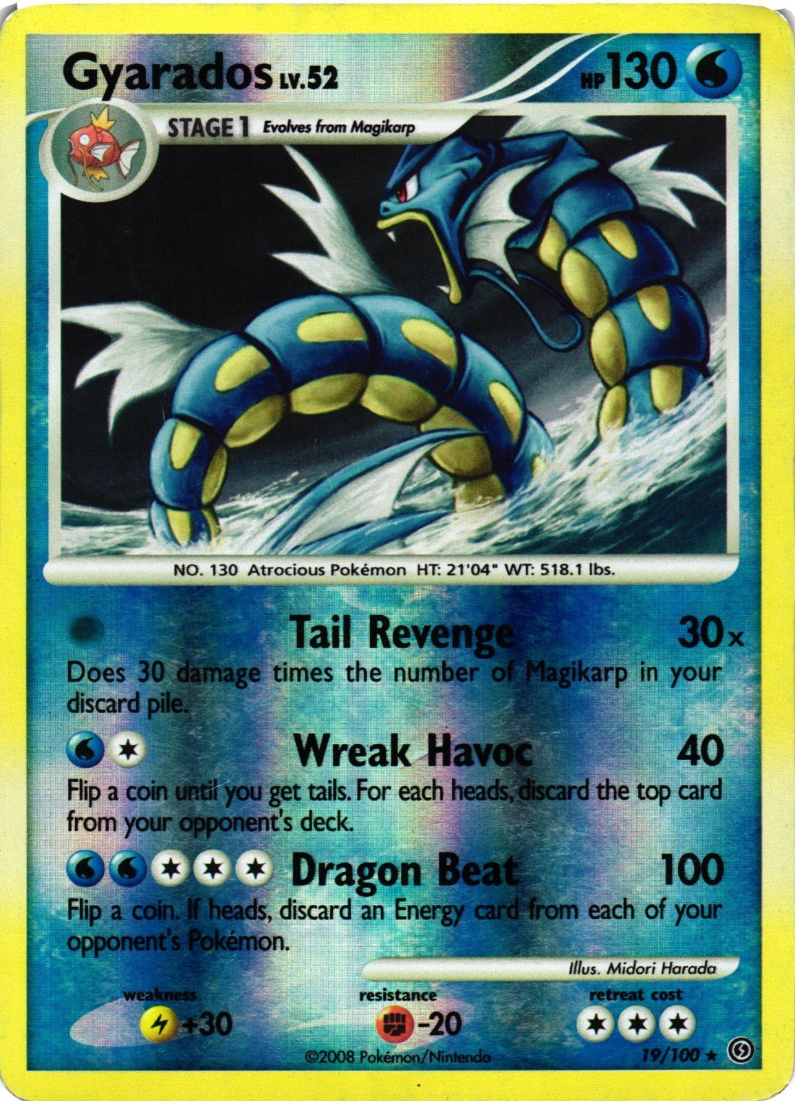 Pokemon TCG Gyarados 19/100 Stormfront Reverse Holo Rare DMG