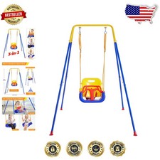 Toddler Swing 1-10 Yrs Foldable Metal Stand 3-in-1 Safety Blue