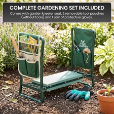 2 in 1 Folding Garden Kneeler Seat Cushion Bench Stool Tool Pouch Gloves Green