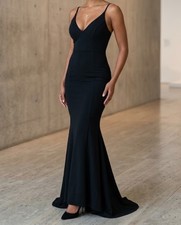 Black Formal Mermaid Gown Windsor Maxi Dress M V Neck Front with Draped Cowl Bac