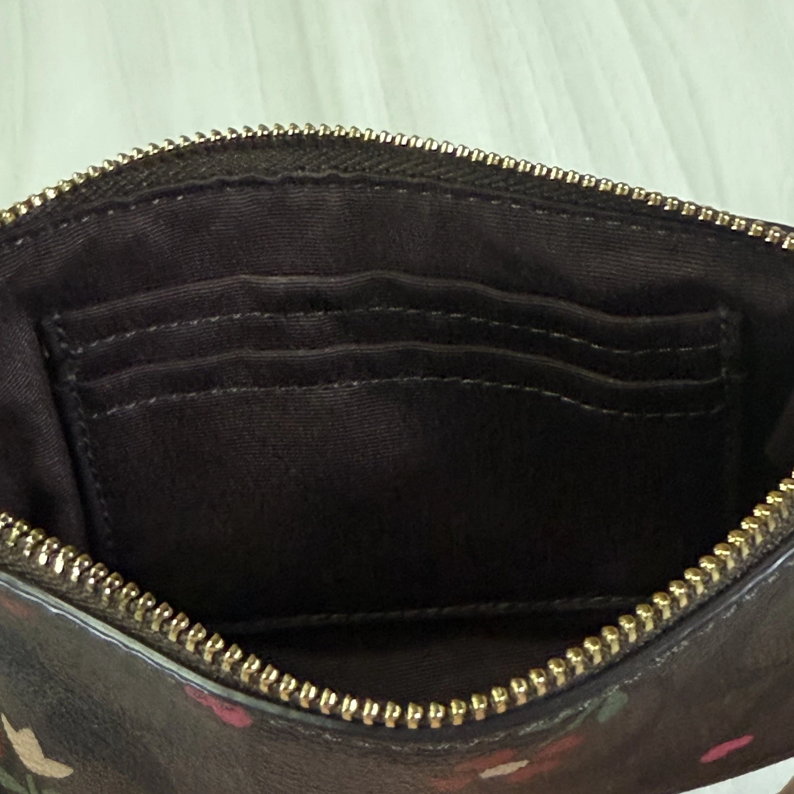 Coach Marsupio da Polso Donna Marrone Floreale Firma Tela Zip Portafoglio Borsa