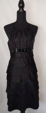 Caché Tired Cocktail dress Women  6 black Haltered Beaded Waist Evening  Party