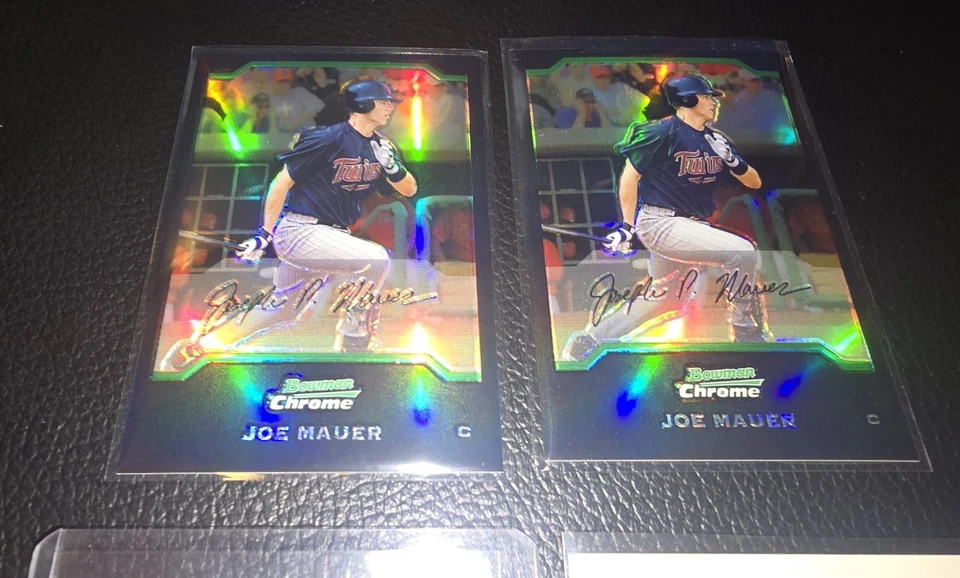 Lote de 4 tarjetas Bowman 2004 refractor cromado Joe Mauer + Topps RC Foto 2 de 2
