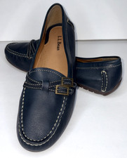 L.L. Bean Women's Navy Leather Driving Moccasin Loafers Size 8