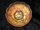 VINTAGE CARNIVAL SIGNED NORTHWOOD GOLDEN PEACOCK AT THE URN ICE CREAM  5” BOWL