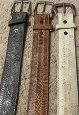 Tony Lama Men's Belts Lot of 3 Black and White Ostrich, with Brown Lizard 