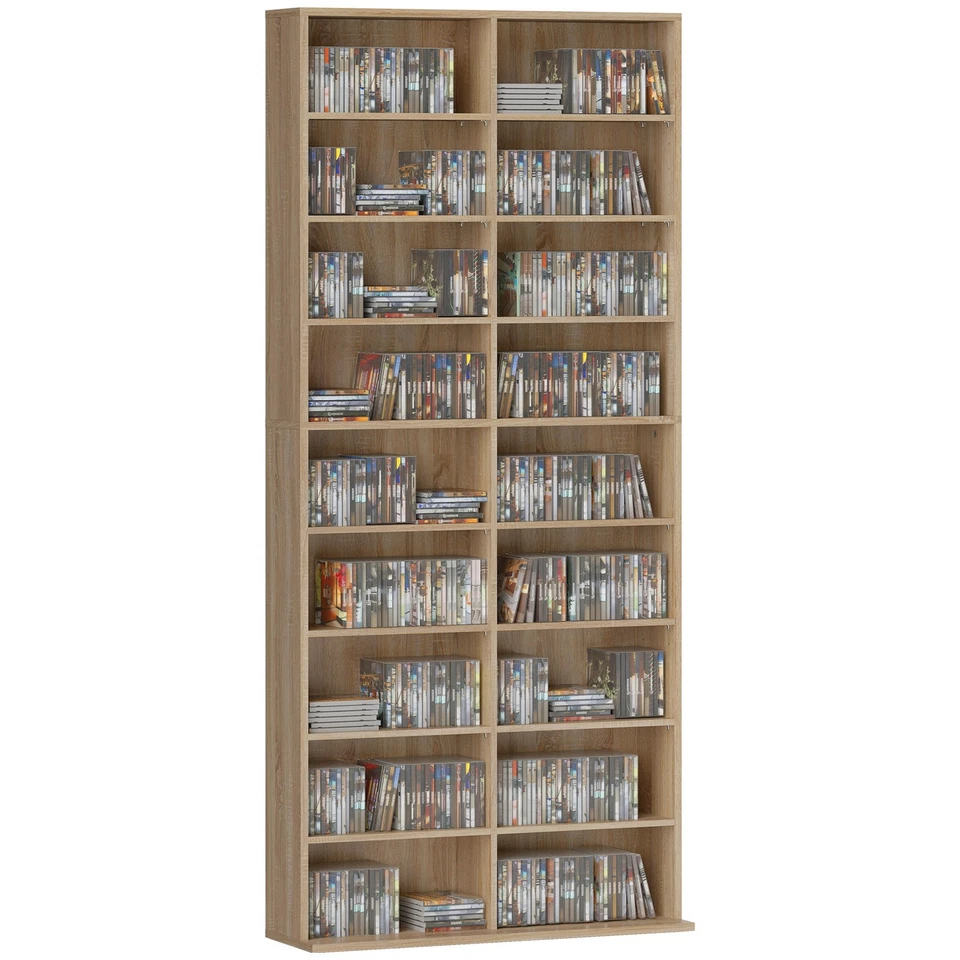 HOMCOM 640 CD Storage Unit 360 DVD Storage Tower w/ 18 Compartments Natural