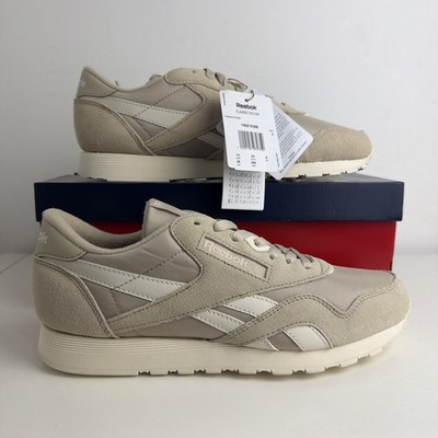 Herren Reebok Classic weiß beige Nylon CL & Wildleder Turnschuhe Größe UK 9 NEU