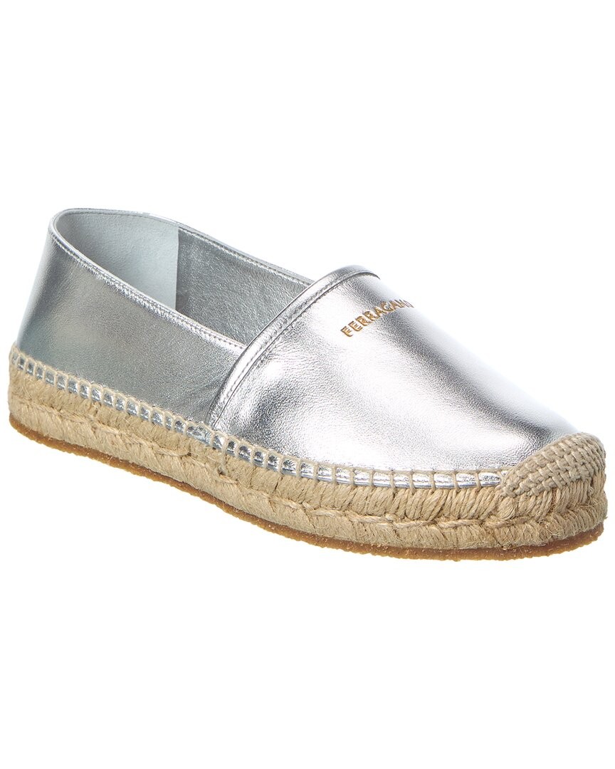 Ferragamo Alma Leather Espadrille Womens Silver 105 68290₽