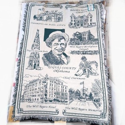 Will Rogers Theatre Jacquard Woven Tapestry Oklahoma Blanket 46x67 Double-Sided