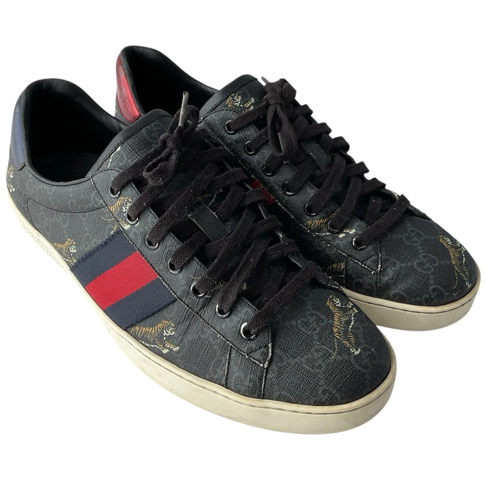 Baskets homme GUCCI Supreme Ace Tiger 429445 noir avec bleu et rouge pointure 10,5   G3